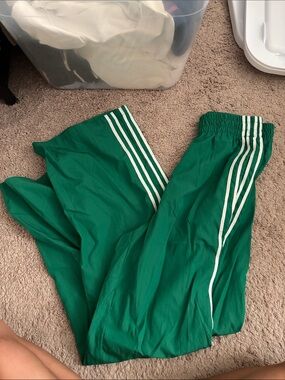 Green Kids Track Pants with White Stripes